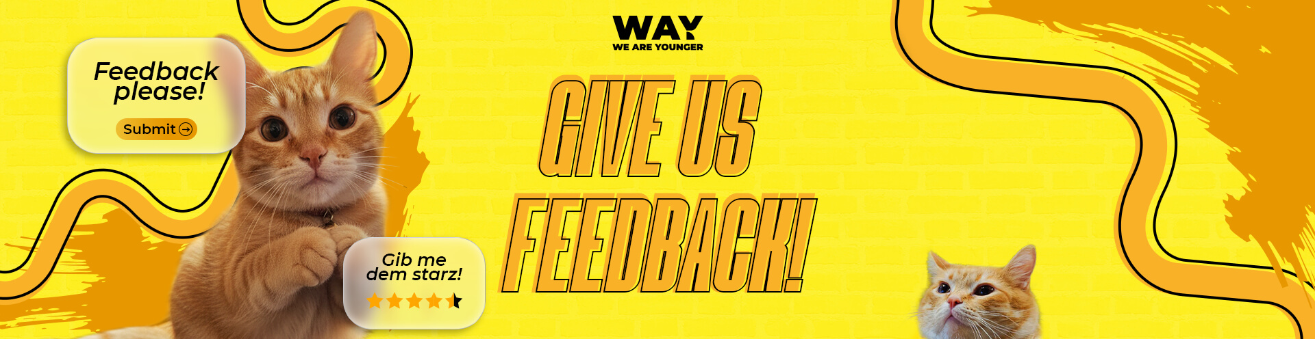 GIVE US FEEDBACK — bannerul WAY cu pisica
